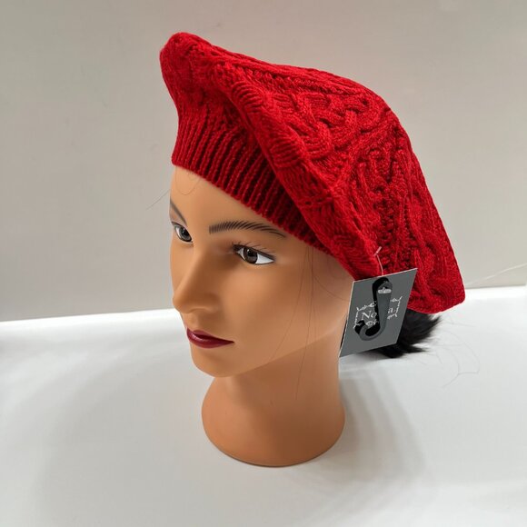 Hat - Wool Knitted Thick Beret / Beanie -Women's- Bright Red- NWT - Picture 1 of 5